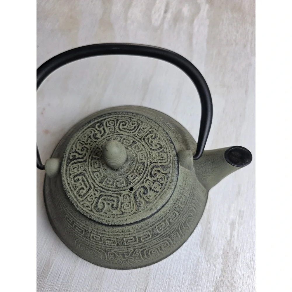 Sage Green Japanese Cast Iron Tetsubin Teapot with Infuser Boho Zen Classic 7in